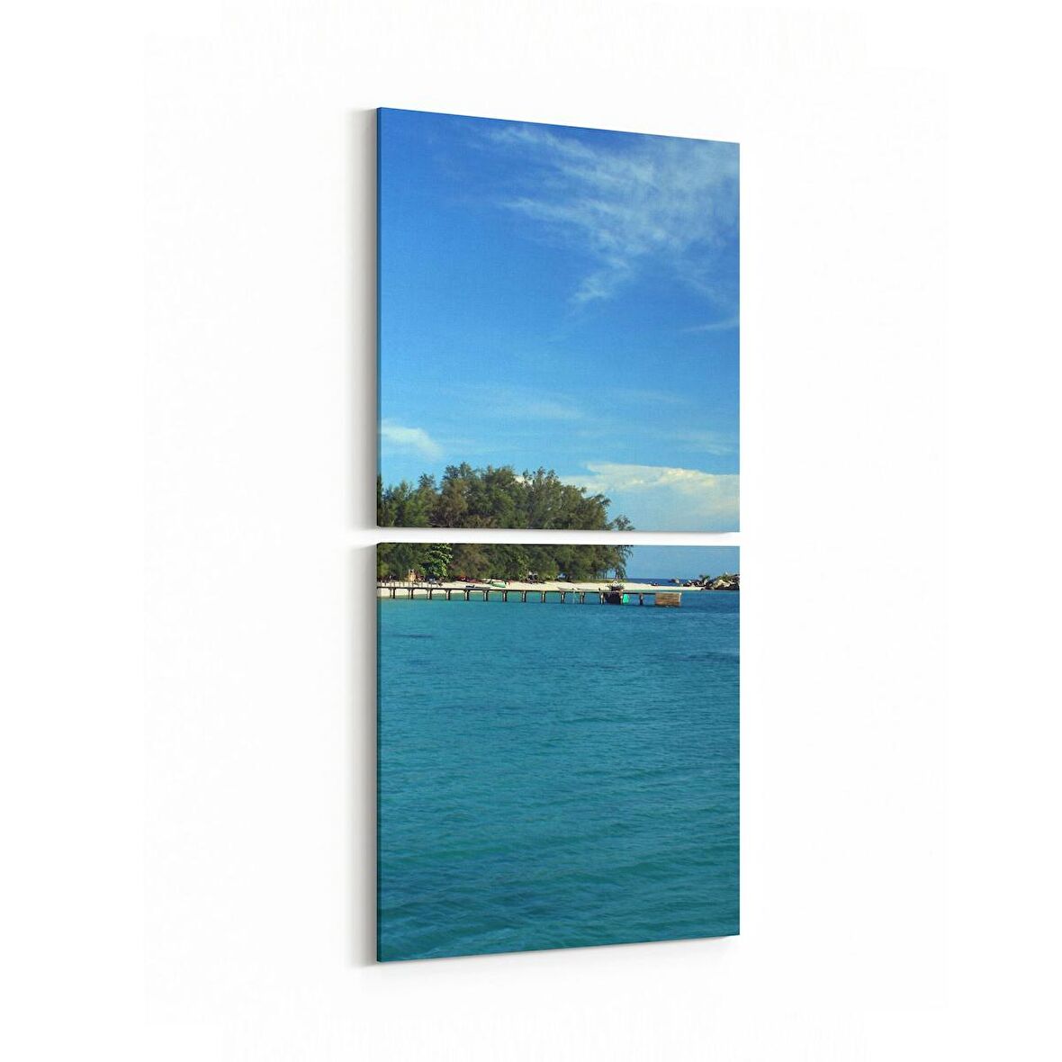 Olla 16511K2D Kumsal / Sahil Görseli Kare 2'li Dikey Kanvas Tablo (Ölçü: 30X65)