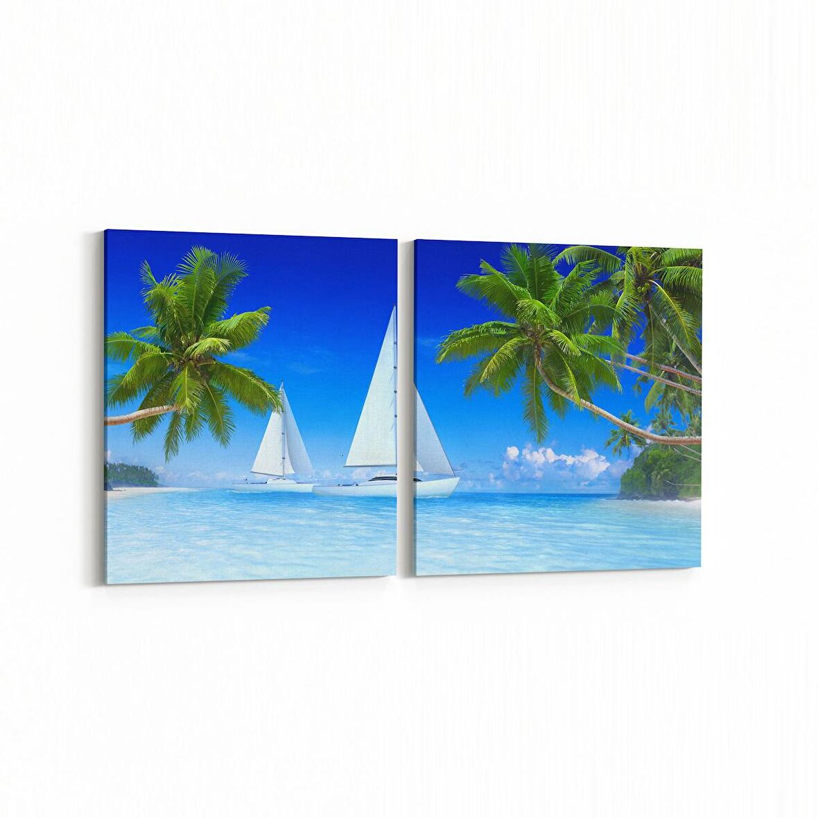 Olla 16462K2Y Kumsal / Sahil Görseli Kare 2'li Yatay Kanvas Tablo (Ölçü: 105X50)