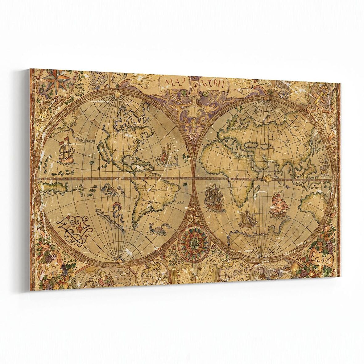 Olla 16215Y Harita Görseli Yatay Kanvas Tablo (Ölçü: 120X80)