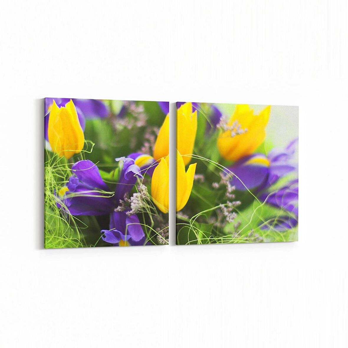 Olla 11614K2Y Çiçek Görseli Kare 2'li Yatay Kanvas Tablo (Ölçü: 65X30)