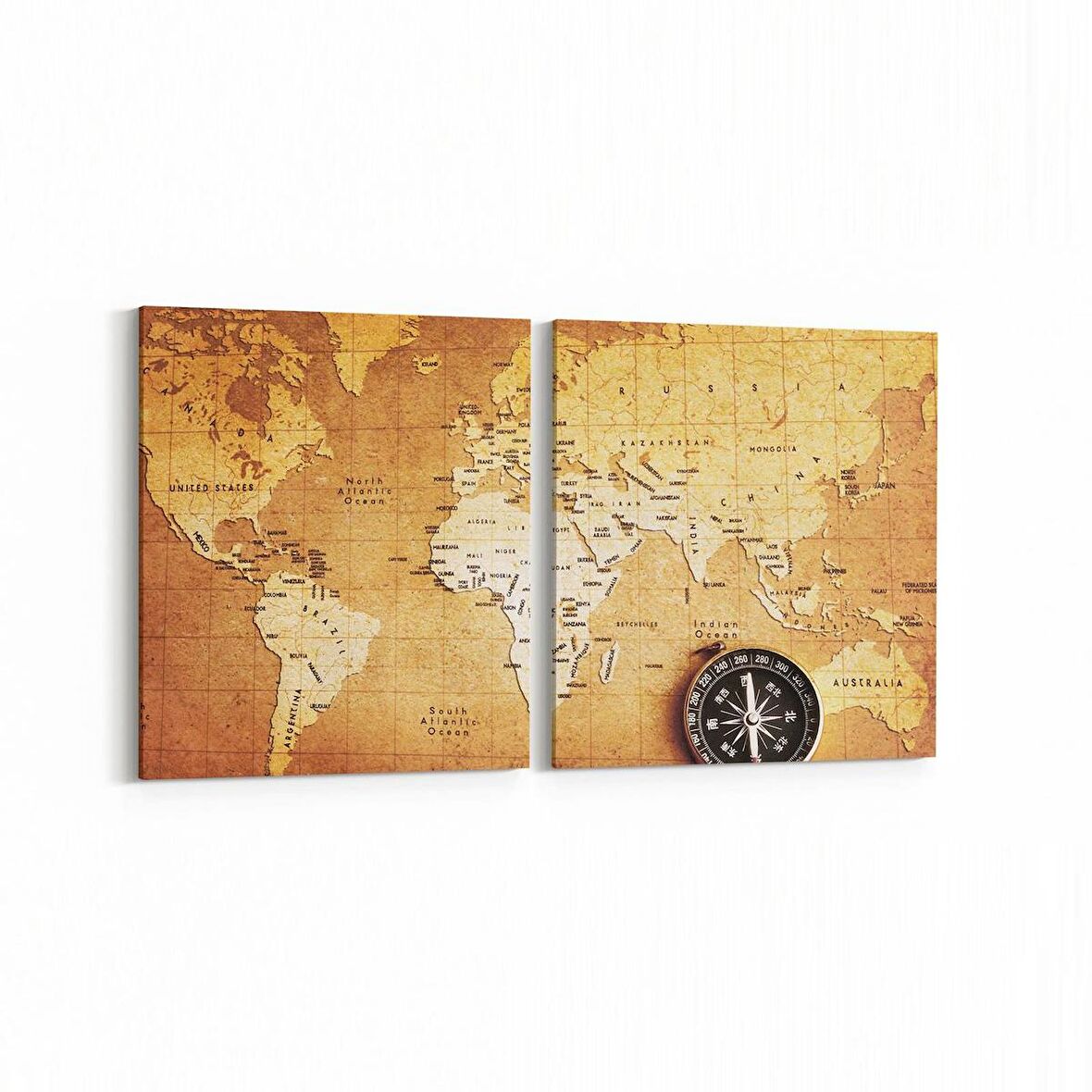 Olla 16222K2Y Harita Görseli Kare 2'li Yatay Kanvas Tablo (Ölçü: 125X60)