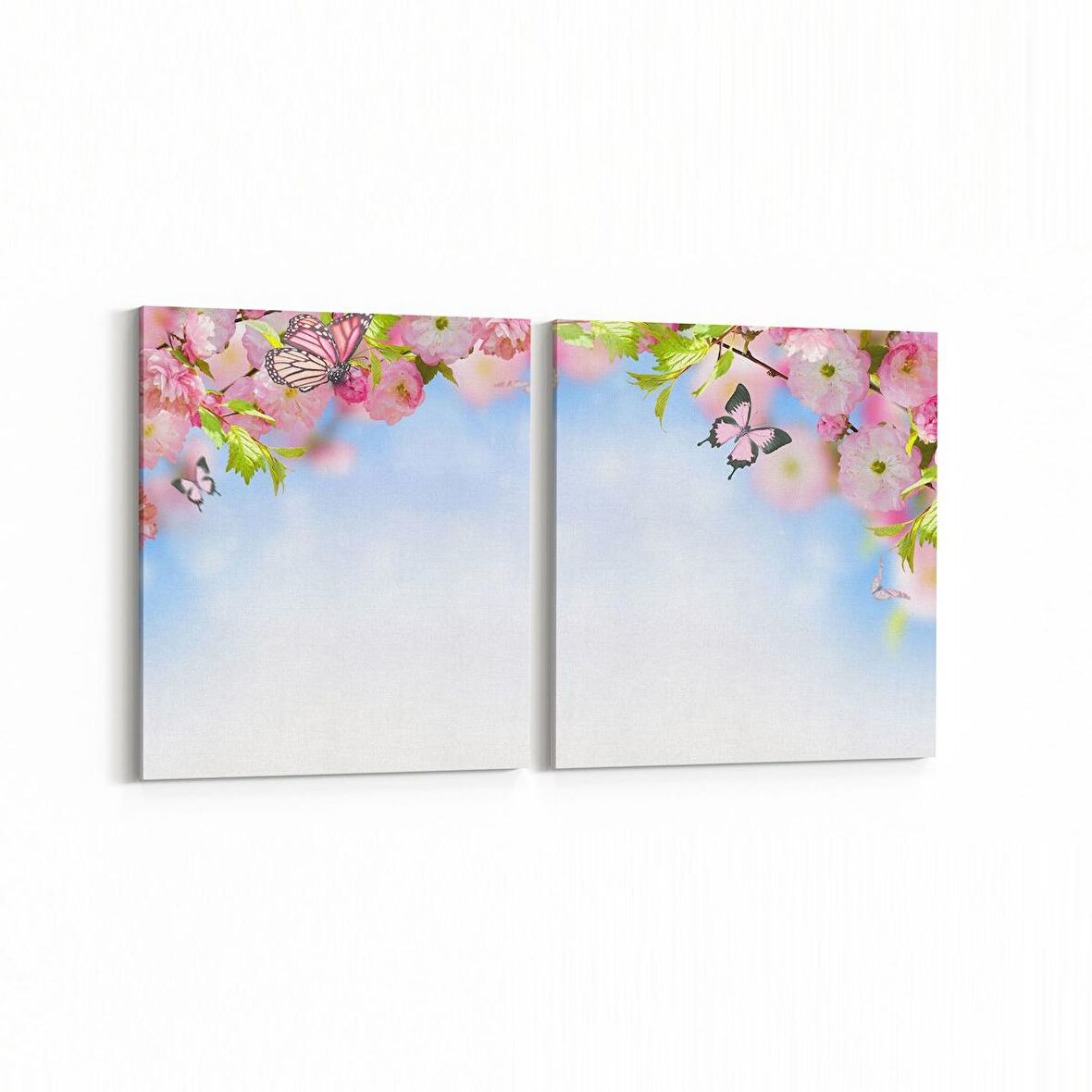 Olla 11743K2Y Orkide Çiçek Görseli 2'li Yatay Kanvas Tablo (Ölçü: 65X30)