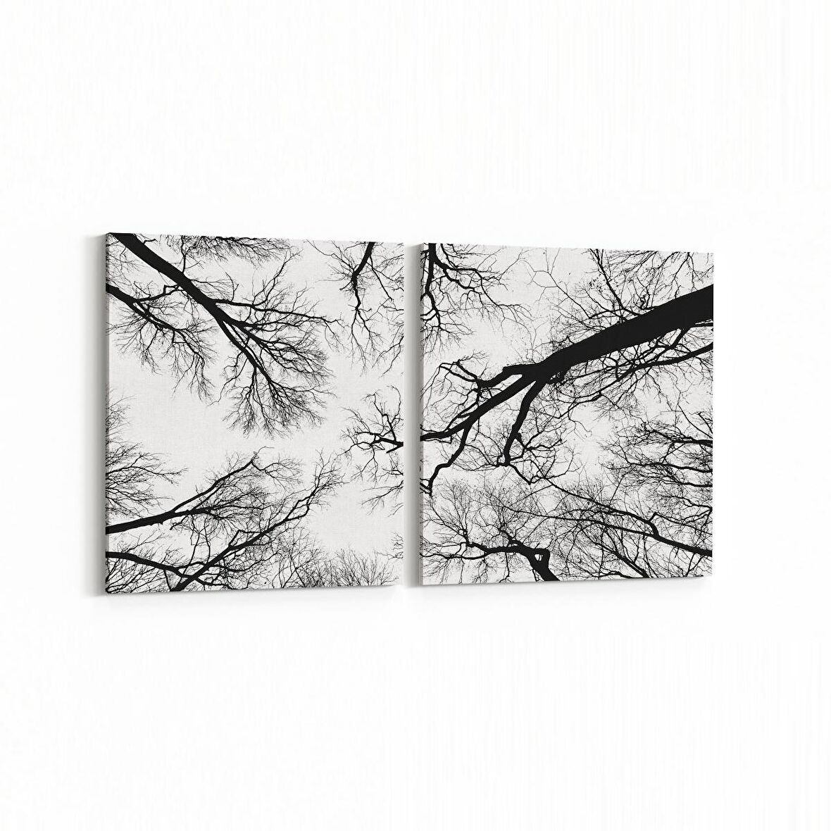 Olla 10943K2Y Ağaç Görseli Kare 2'li Yatay Kanvas Tablo (Ölçü: 125X60)