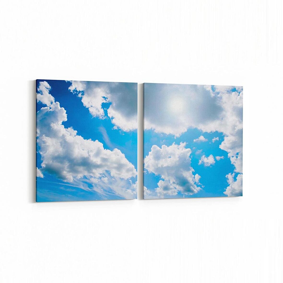 Olla 15530K2Y Gökyüzü Bulut Görseli Kare 2'li Yatay Kanvas Tablo (Ölçü: 85X40)