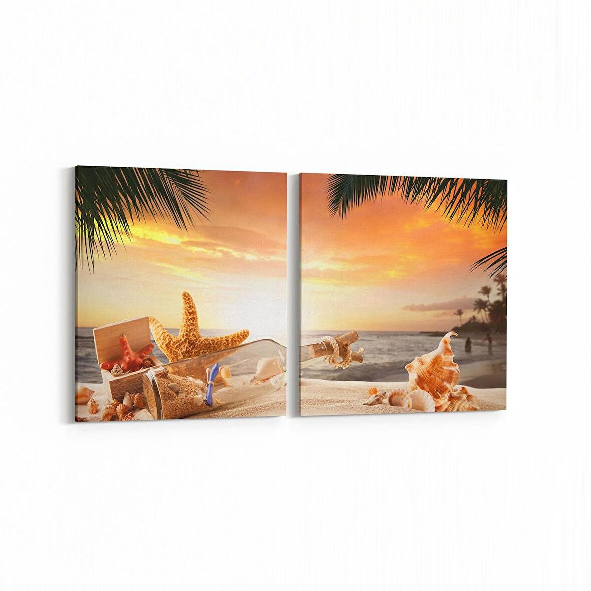 Olla 16038K2Y Günbatımı Görseli Kare 2'li Yatay Kanvas Tablo (Ölçü: 85X40)