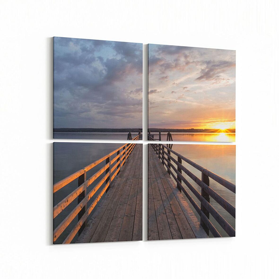 Olla 16097K4 Günbatımı Görseli Kare 4'lü Kanvas Tablo (Ölçü: 65X65)