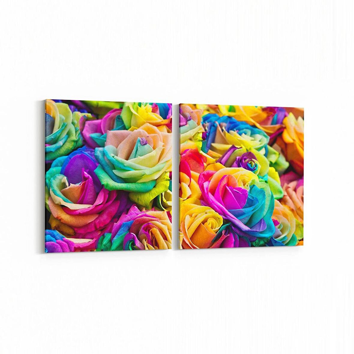 Olla 11552K2Y Çiçek Görseli Kare 2'li Yatay Kanvas Tablo (Ölçü: 105X50)