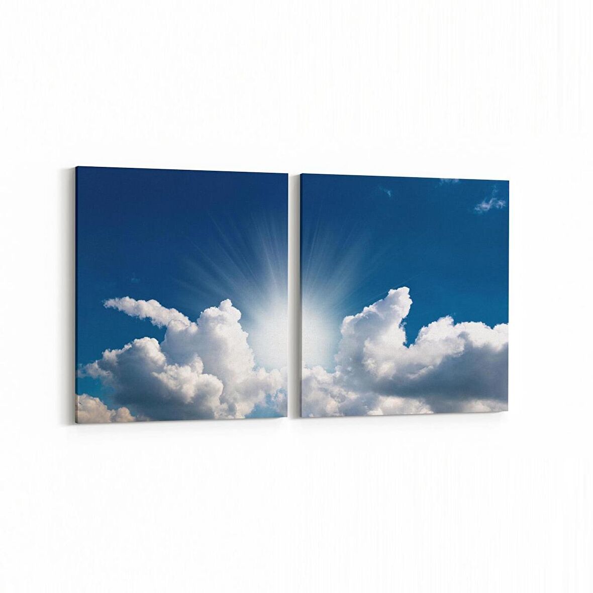 Olla 15808K2Y Gökyüzü Bulut Görseli Kare 2'li Yatay Kanvas Tablo (Ölçü: 65X30)