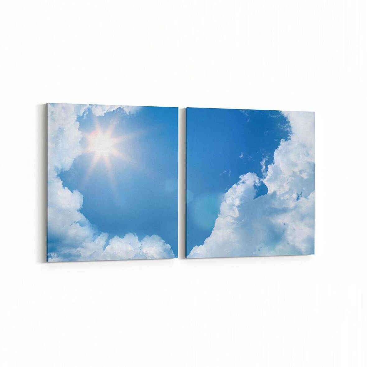 Olla 15818K2Y Gökyüzü Bulut Görseli Kare 2'li Yatay Kanvas Tablo (Ölçü: 125X60)