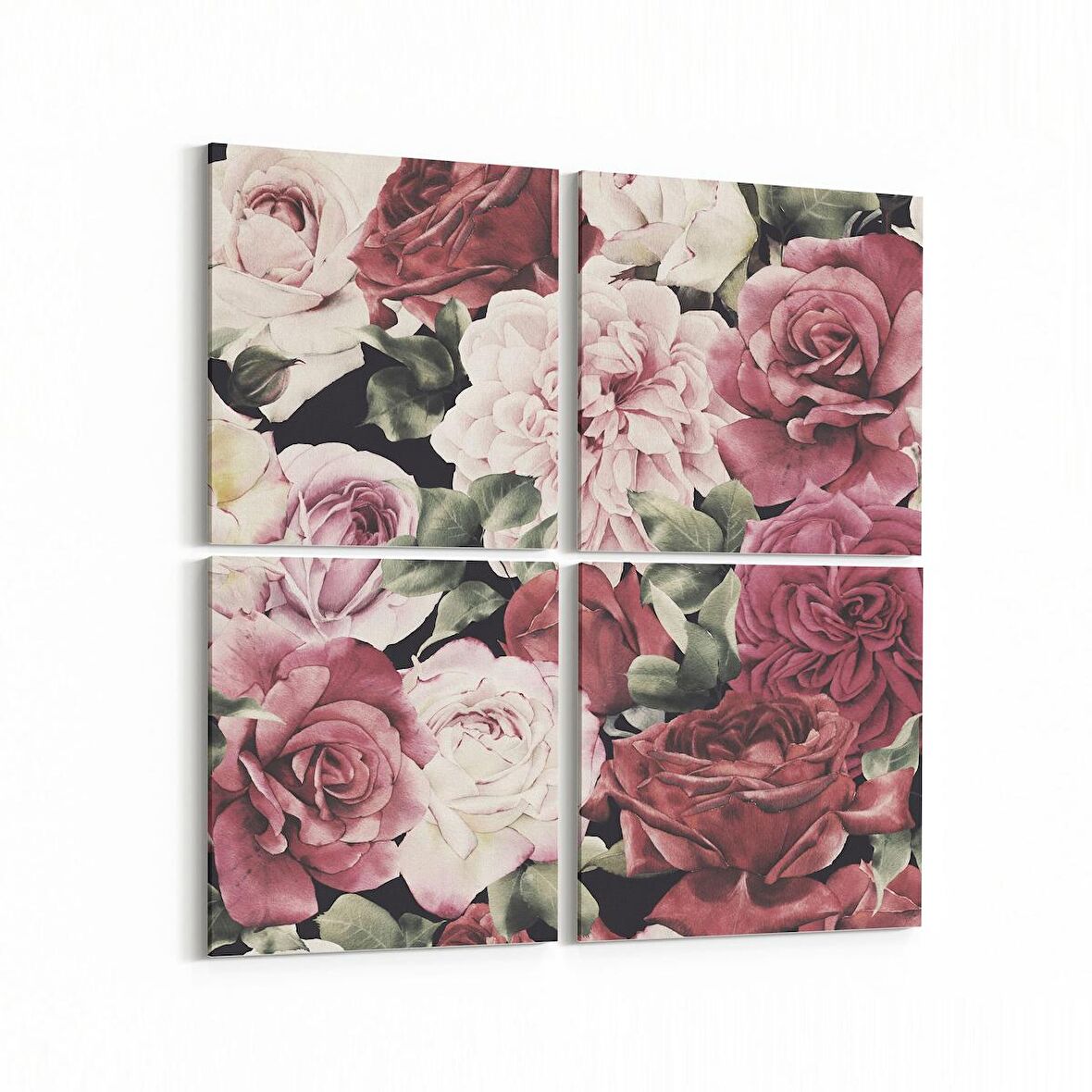 Olla 11624K4 Çiçek Görseli Kare 4'lü Kanvas Tablo (Ölçü: 145X145)