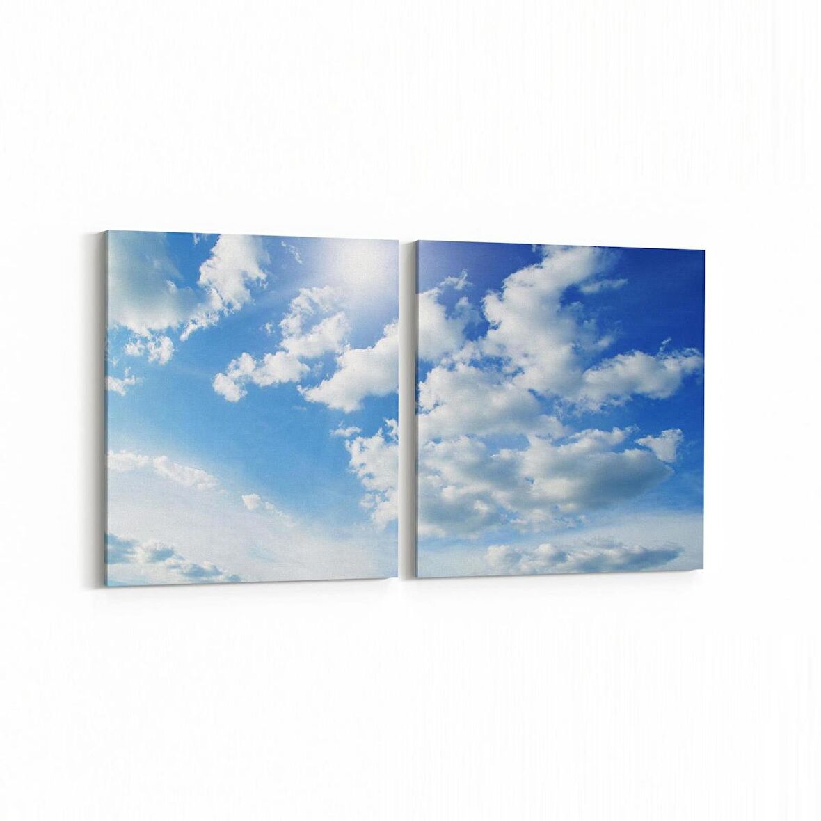 Olla 15526K2Y Gökyüzü Bulut Görseli Kare 2'li Yatay Kanvas Tablo (Ölçü: 125X60)