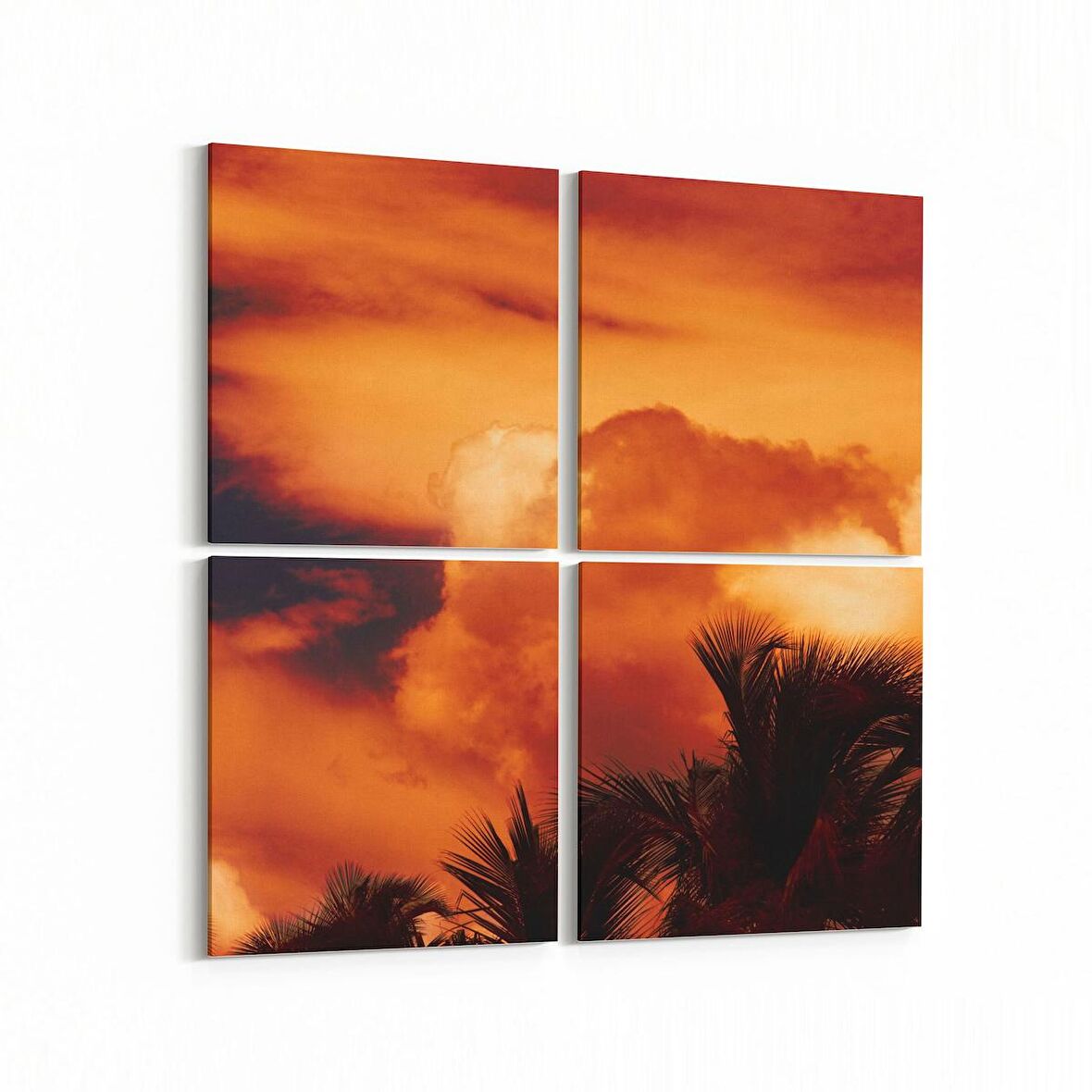 Olla 15933K4 Günbatımı Görseli Kare 4'lü Kanvas Tablo (Ölçü: 125X125)