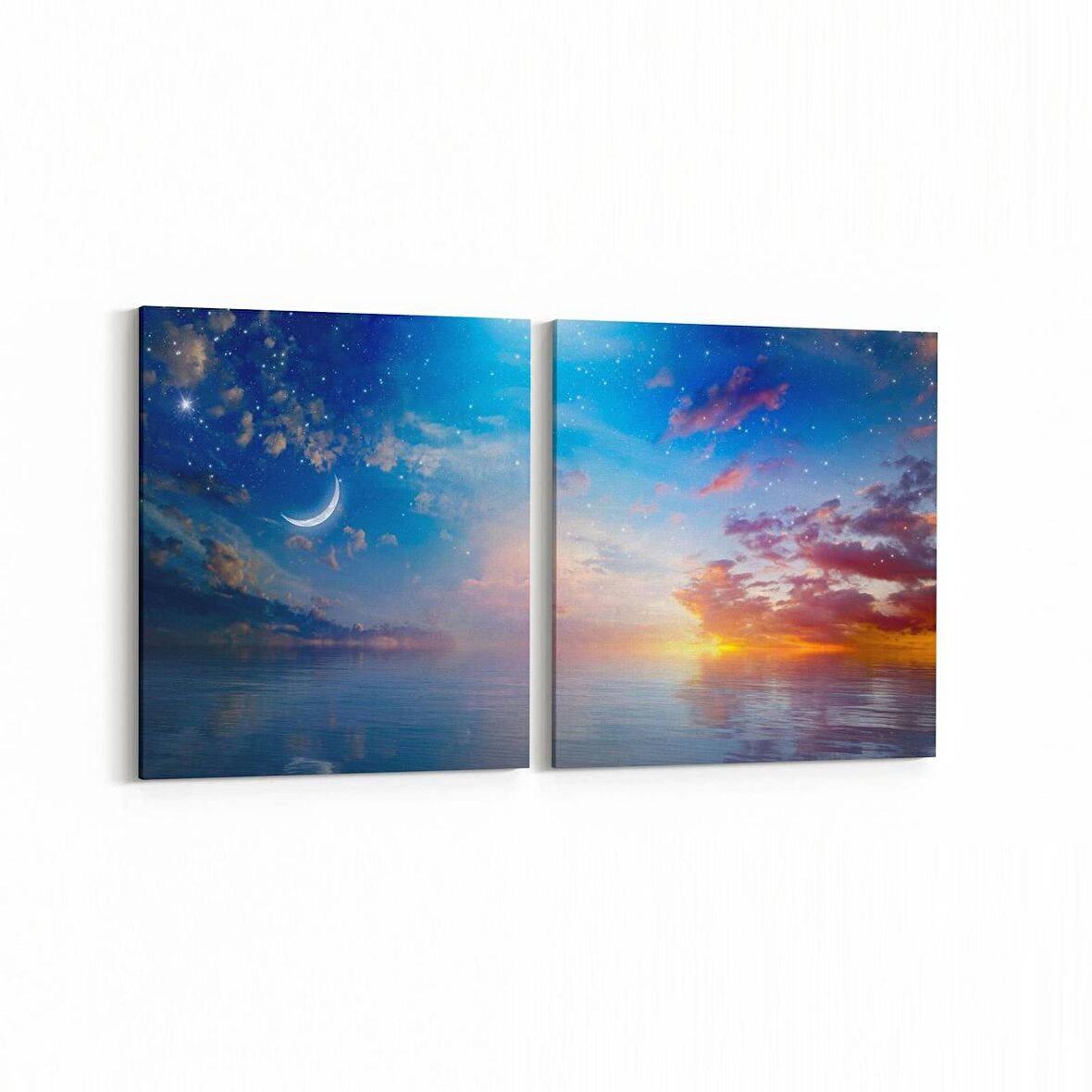 Olla 15912K2Y Günbatımı Görseli Kare 2'li Yatay Kanvas Tablo (Ölçü: 145X70)