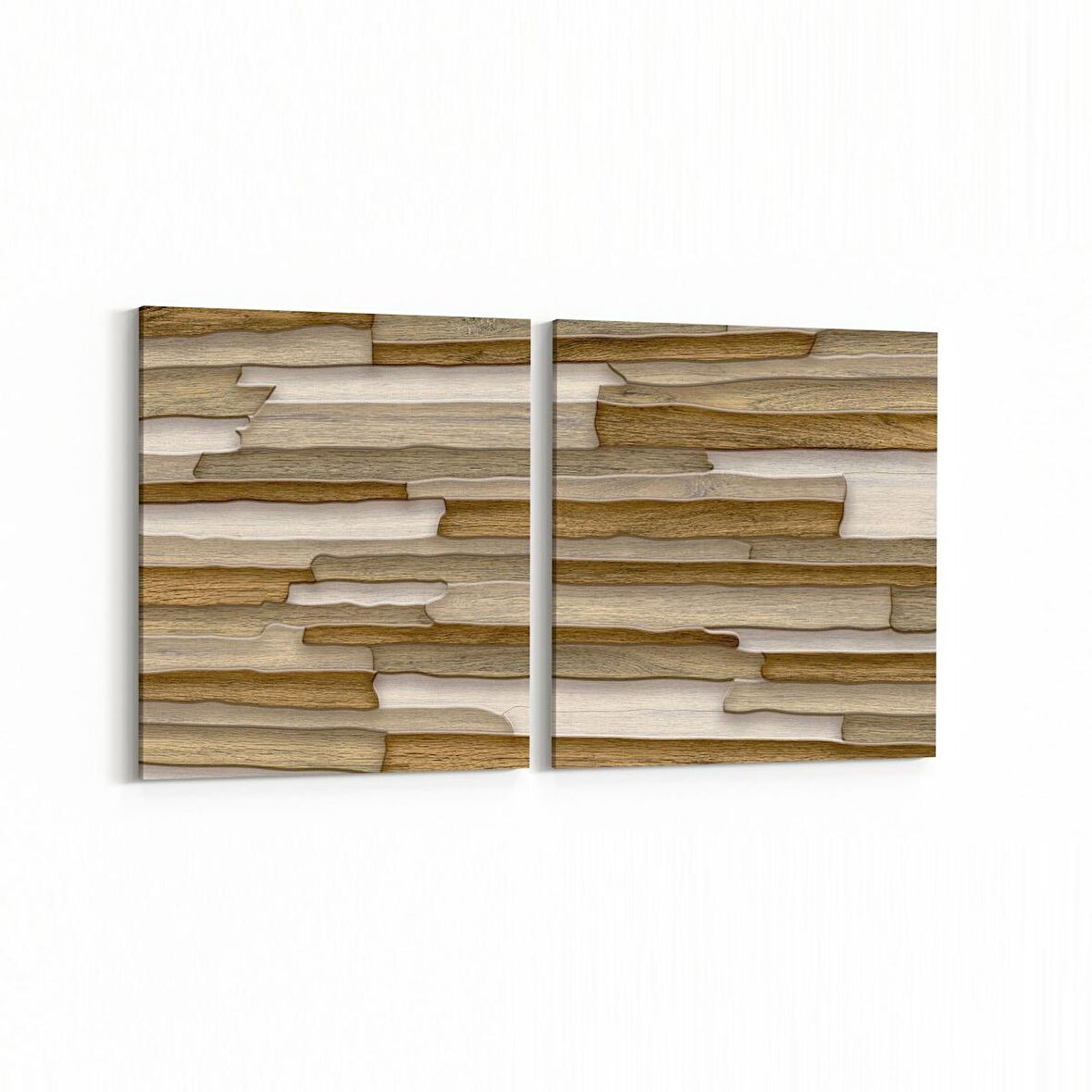 Olla 12043K2Y Ahşap Desen Görseli Kare 2'li Yatay Kanvas Tablo (Ölçü: 85X40)