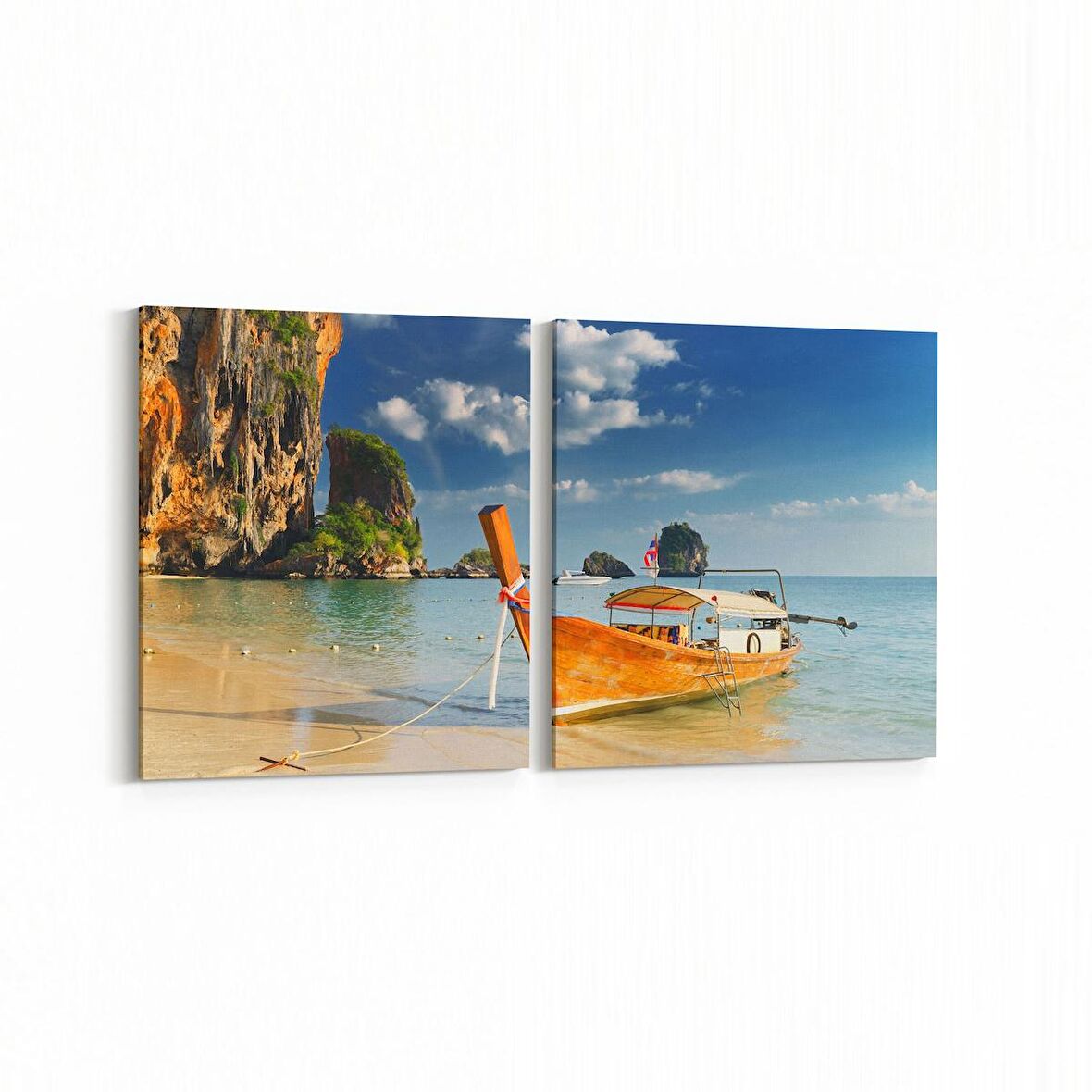 Olla 16590K2Y Kumsal / Sahil Görseli Kare 2'li Yatay Kanvas Tablo (Ölçü: 65X30)