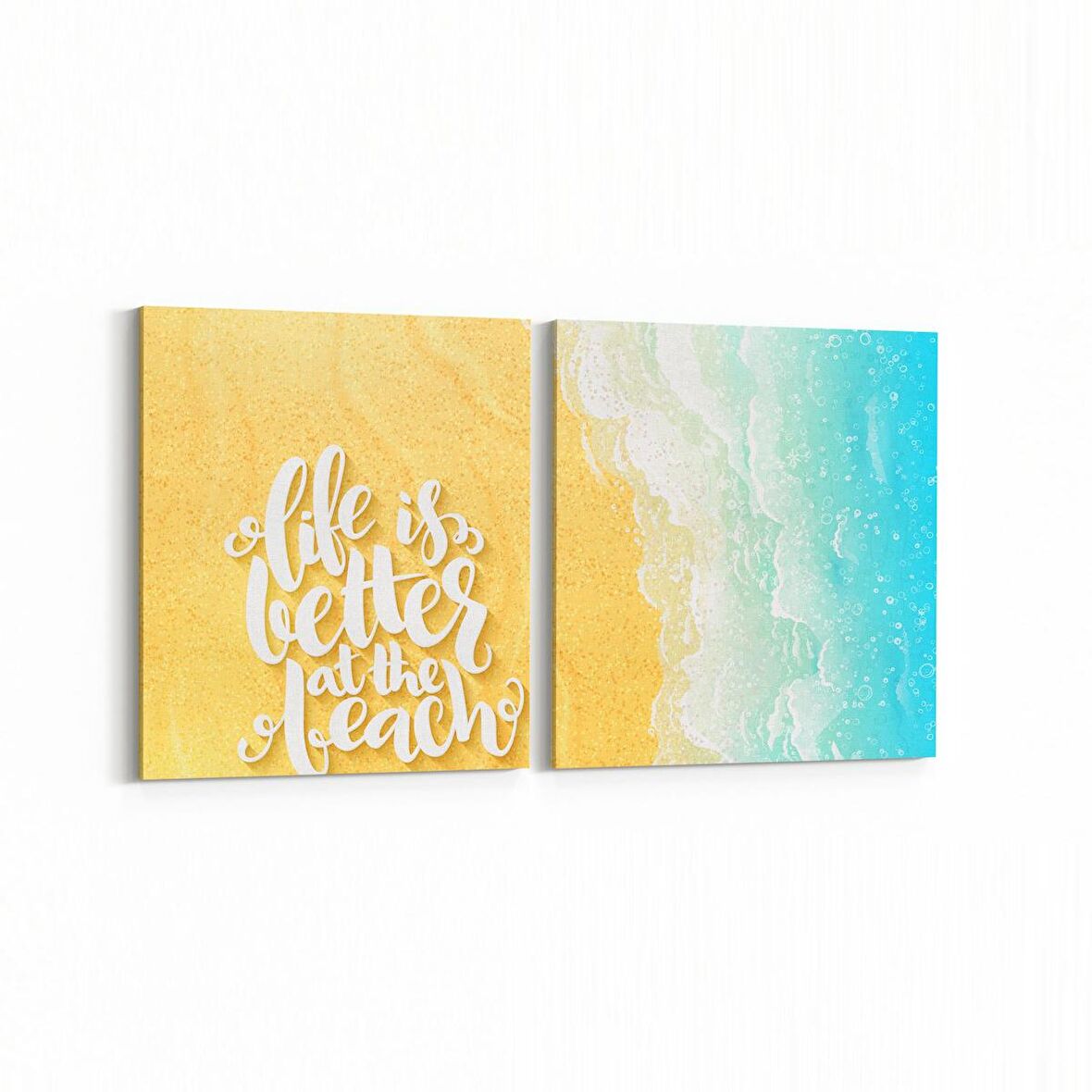 Olla 16568K2Y Kumsal / Sahil Görseli Kare 2'li Yatay Kanvas Tablo (Ölçü: 65X30)