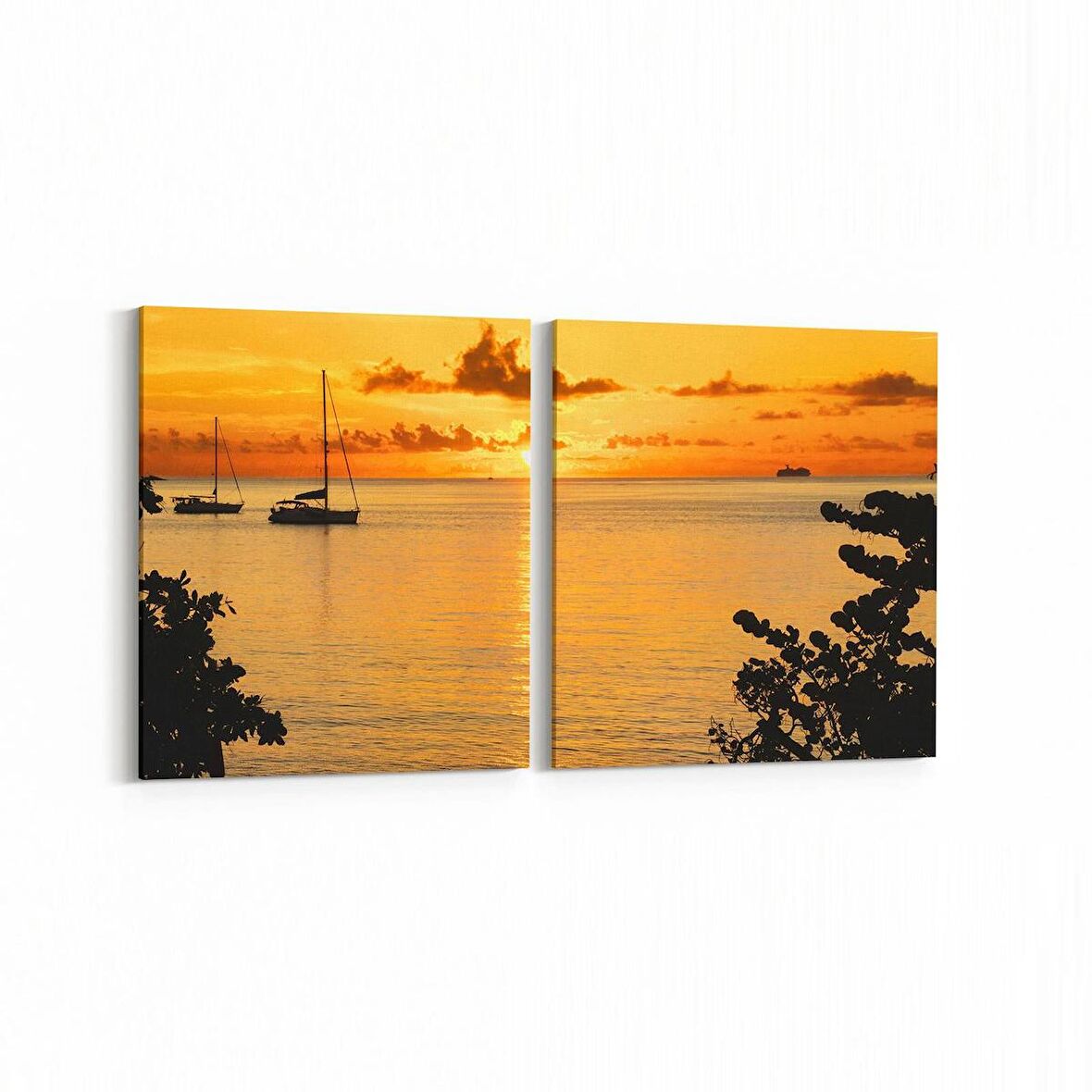 Olla 16080K2Y Günbatımı Görseli Kare 2'li Yatay Kanvas Tablo (Ölçü: 85X40)