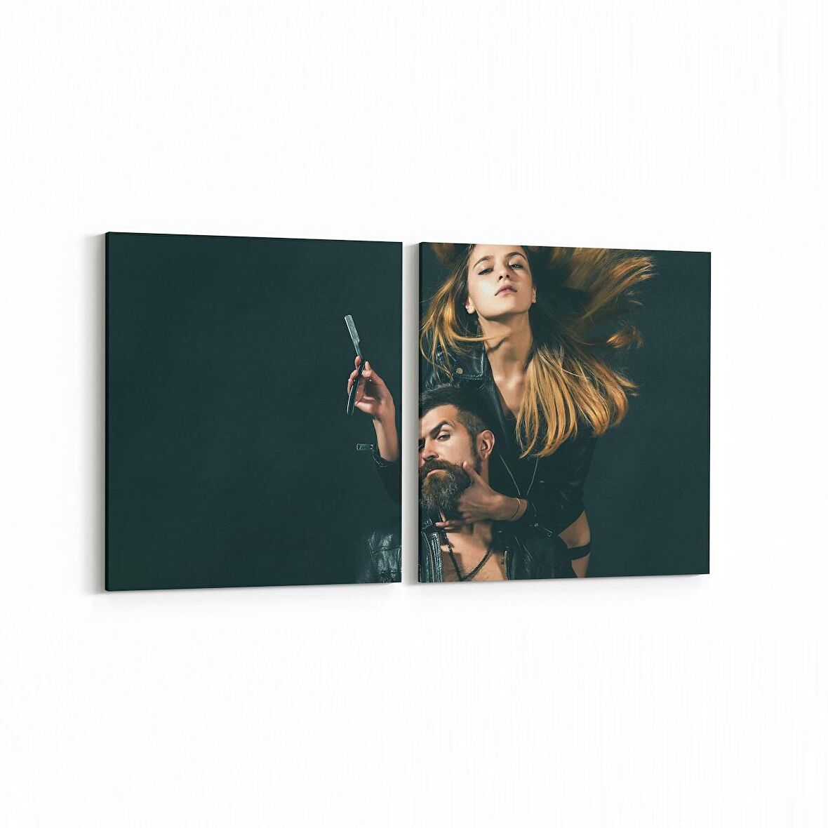 Olla 16300K2Y Kuaför / Berber Görseli Kare 2'li Yatay Kanvas Tablo (Ölçü: 65X30)