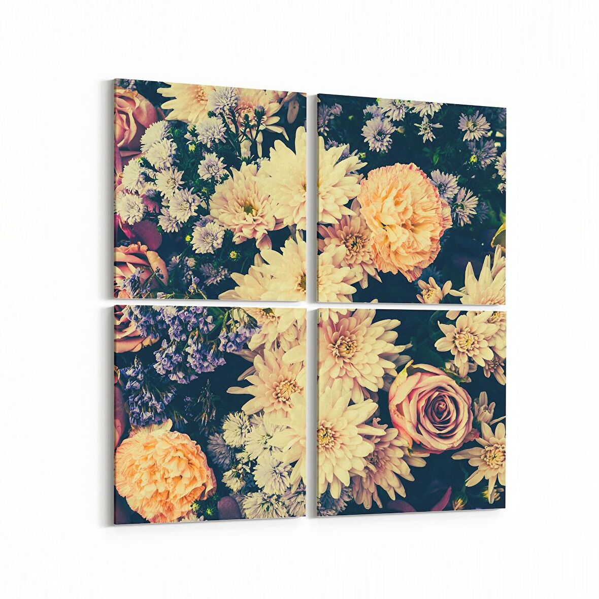 Olla 11778K4 Çiçek Görseli Kare 4'lü Kanvas Tablo (Ölçü: 125X125)