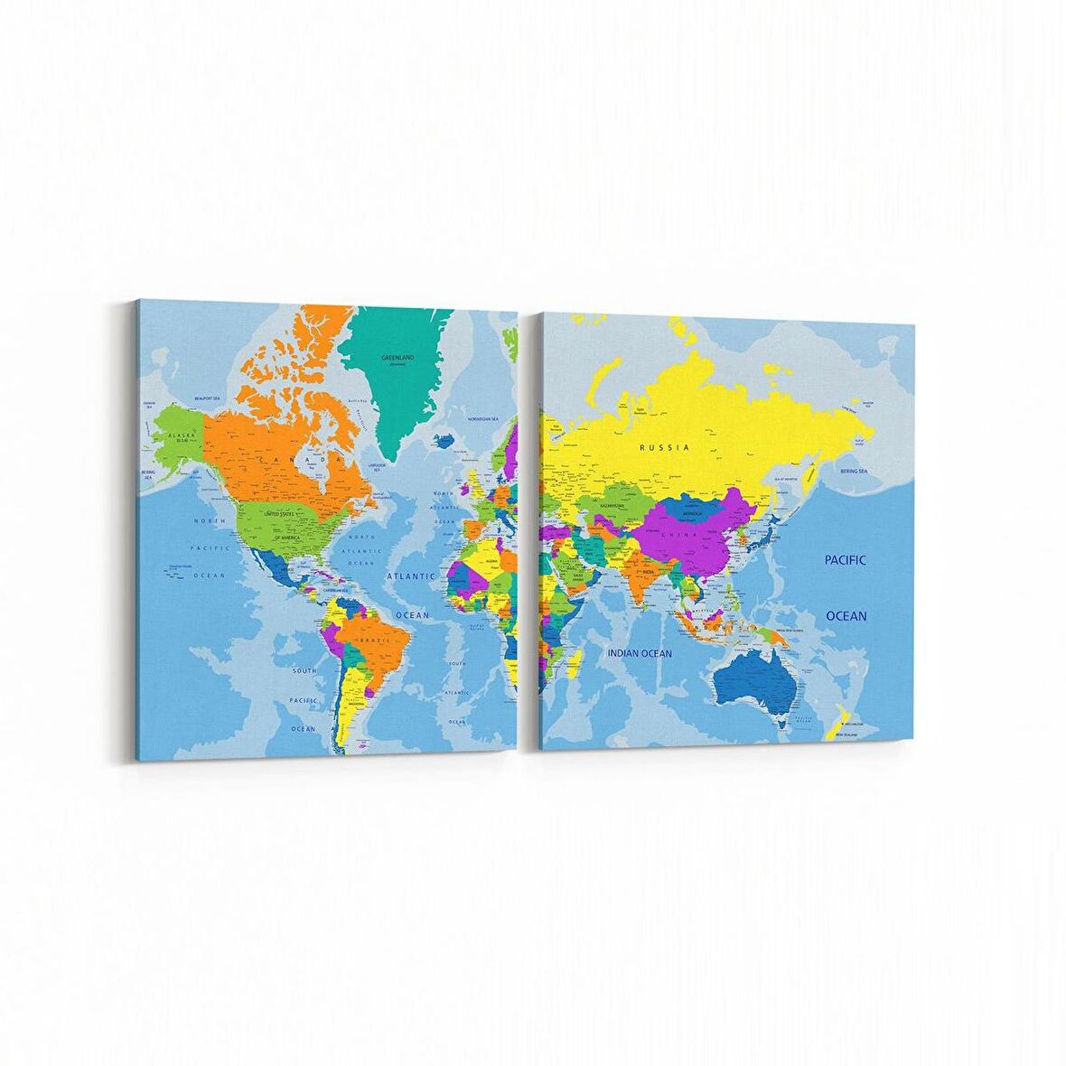 Olla 16191K2Y Harita Görseli Kare 2'li Yatay Kanvas Tablo (Ölçü: 145X70)