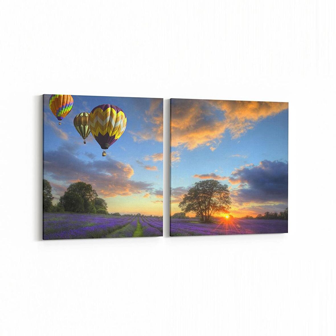 Olla 16120K2Y Günbatımı Görseli Kare 2'li Yatay Kanvas Tablo (Ölçü: 85X40)