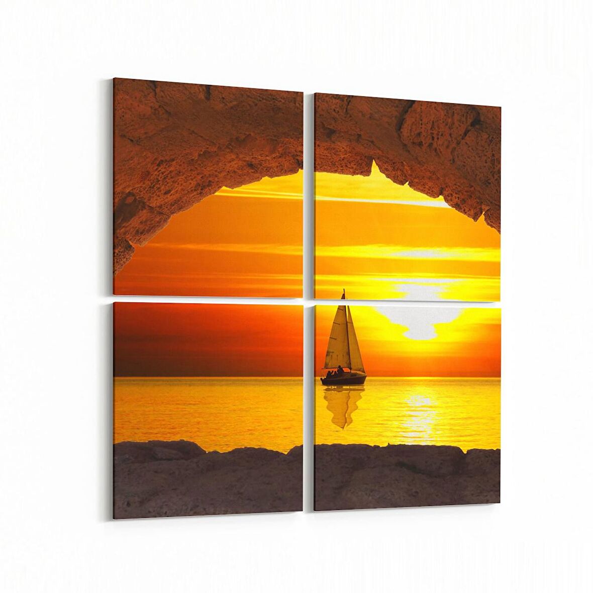 Olla 15897K4 Günbatımı Görseli Kare 4'lü Kanvas Tablo (Ölçü: 105X105)