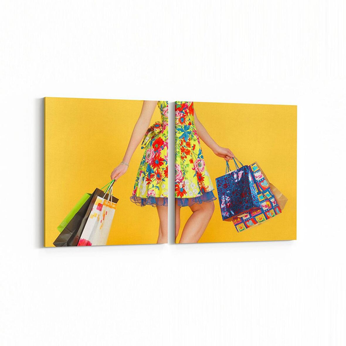 Olla 16984K2Y Model / Manken Görseli 2'li Yatay Kanvas Tablo (Ölçü: 145X70)