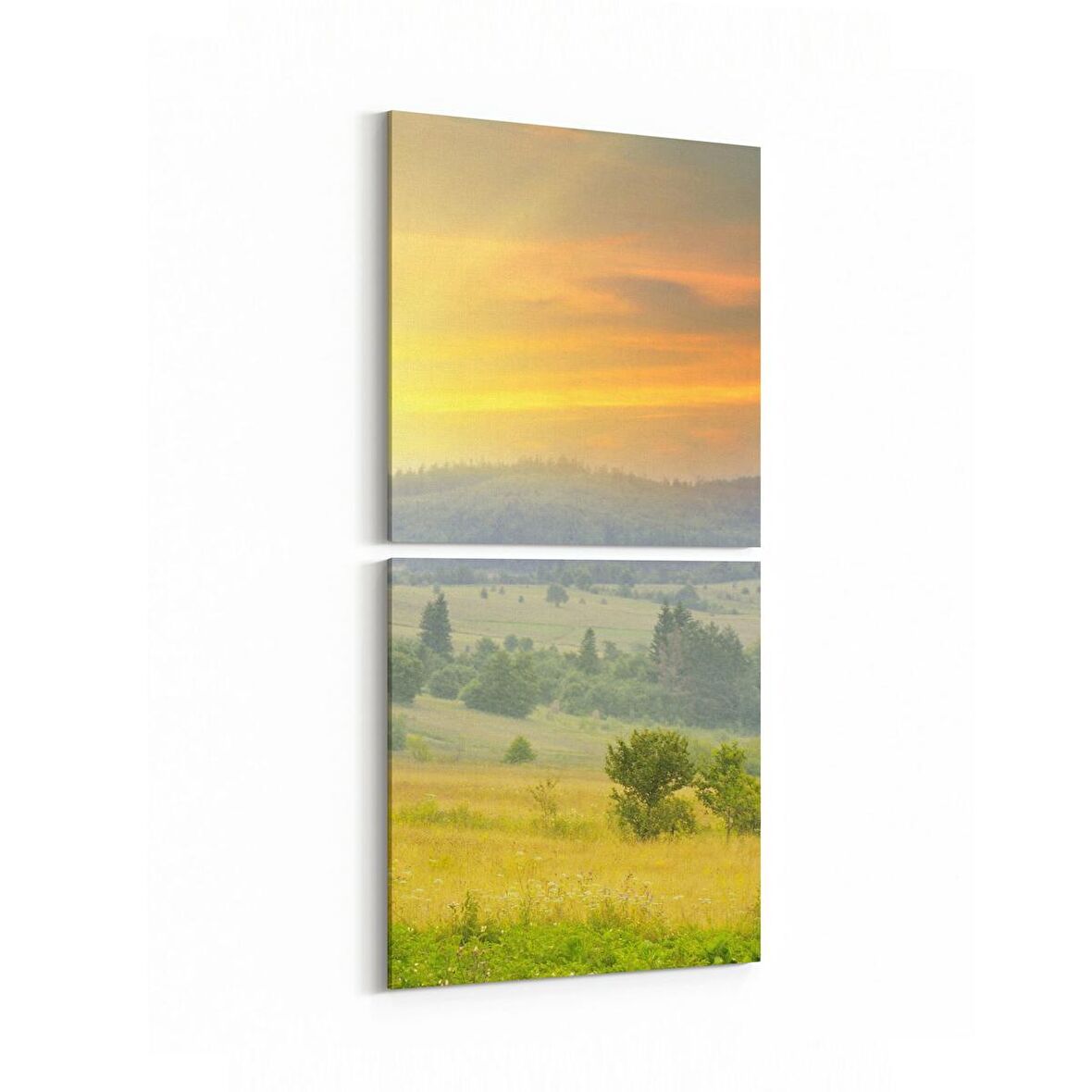 Olla 16005K2D Günbatımı Görseli Kare 2'li Dikey Kanvas Tablo (Ölçü: 30X65)