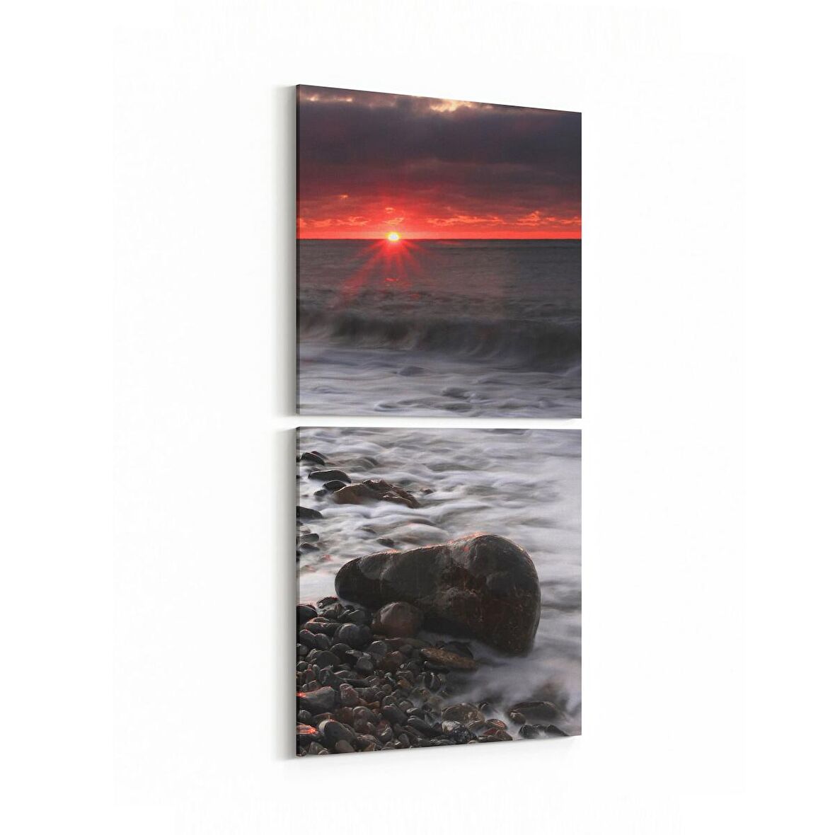 Olla 16129K2D Günbatımı Görseli Kare 2'li Dikey Kanvas Tablo (Ölçü: 30X65)