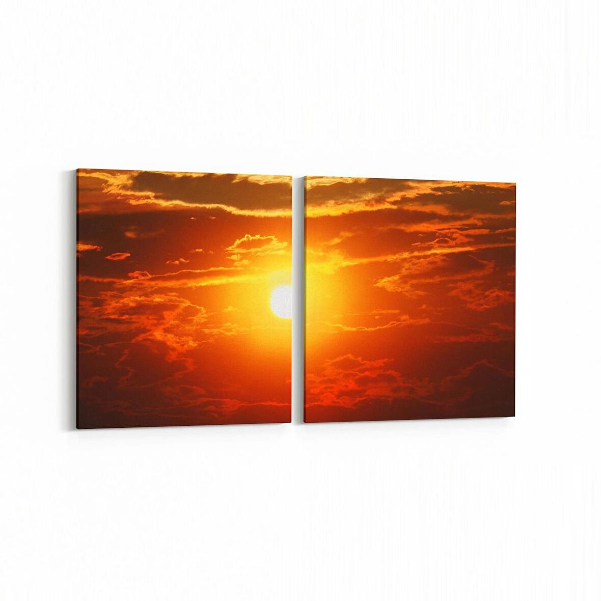Olla 16016K2Y Günbatımı Görseli Kare 2'li Yatay Kanvas Tablo (Ölçü: 85X40)