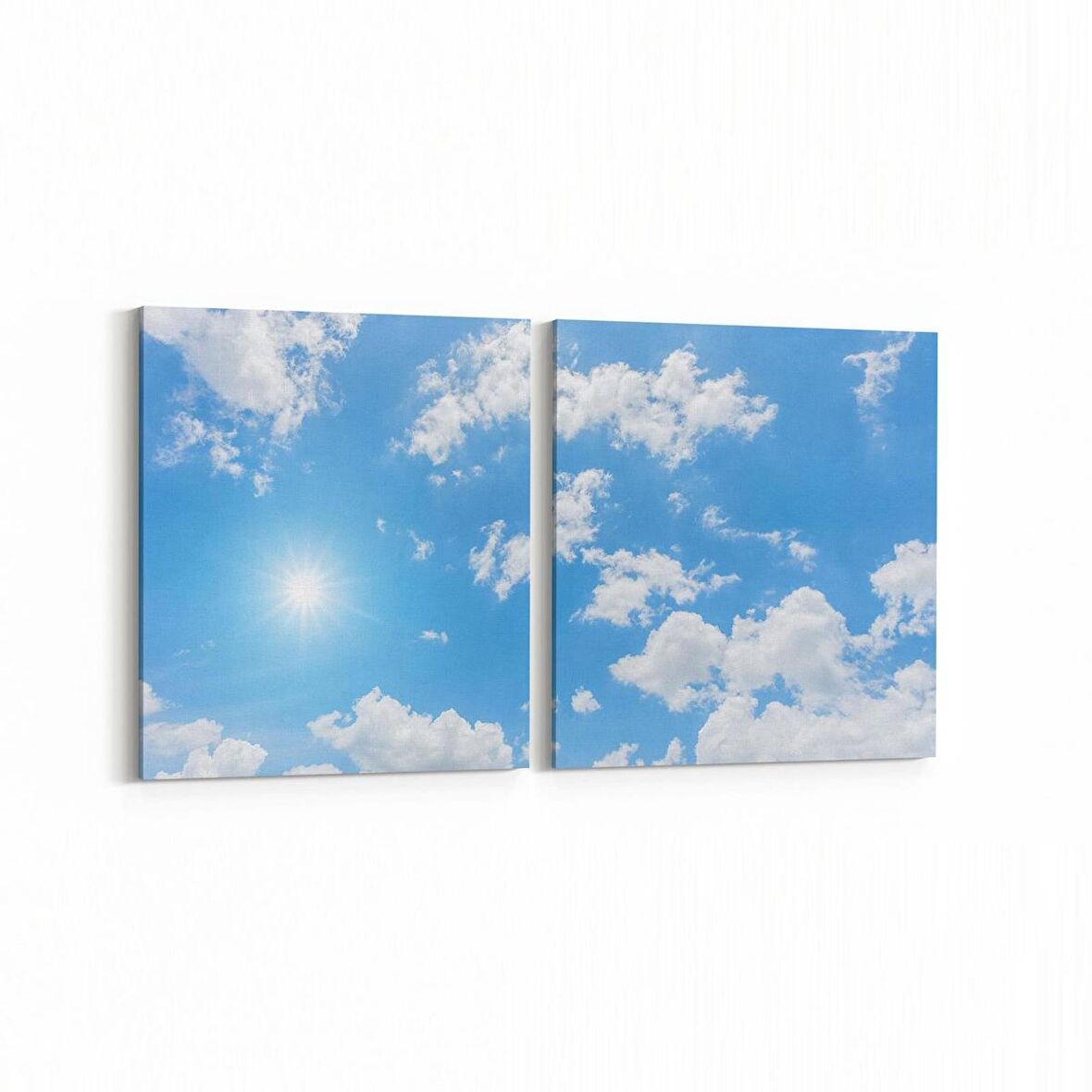 Olla 15665K2Y Gökyüzü Bulut Görseli Kare 2'li Yatay Kanvas Tablo (Ölçü: 65X30)