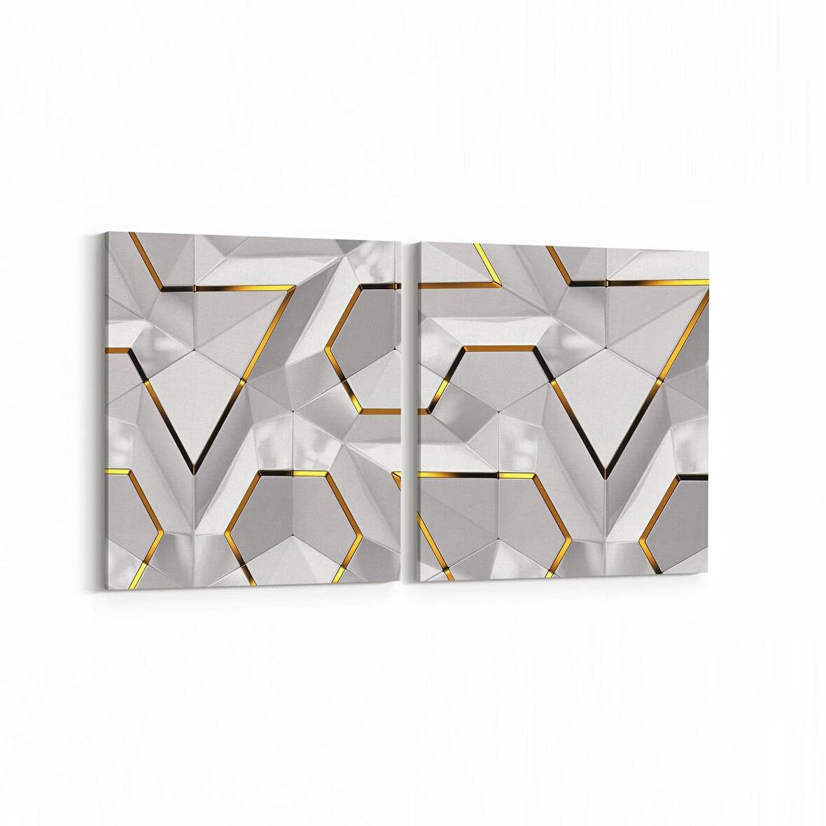 Olla 14889K2Y Geometrik Desen Görseli Kare 2'li Yatay Kanvas Tablo (Ölçü: 65X30)