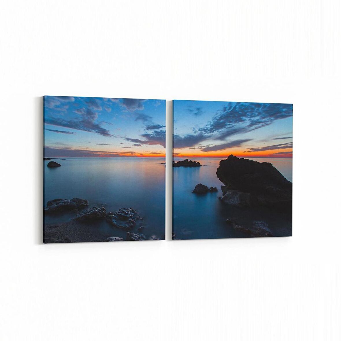 Olla 16022K2Y Günbatımı Görseli Kare 2'li Yatay Kanvas Tablo (Ölçü: 65X30)