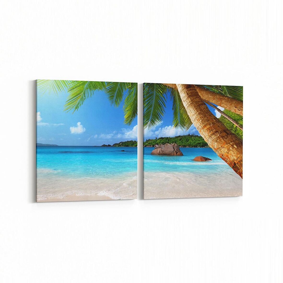 Olla 16392K2Y Kumsal / Sahil Görseli Kare 2'li Yatay Kanvas Tablo (Ölçü: 85X40)