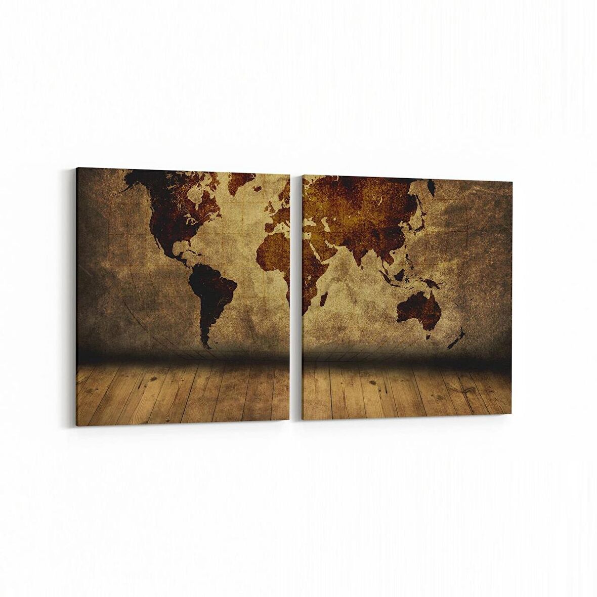 Olla 16147K2Y Harita Görseli Kare 2'li Yatay Kanvas Tablo (Ölçü: 145X70)