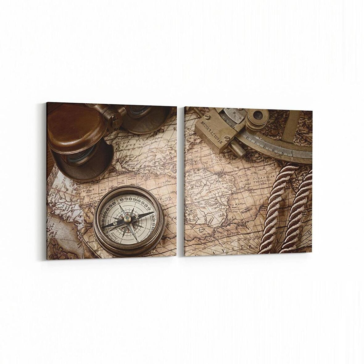 Olla 16165K2Y Harita Görseli Kare 2'li Yatay Kanvas Tablo (Ölçü: 145X70)