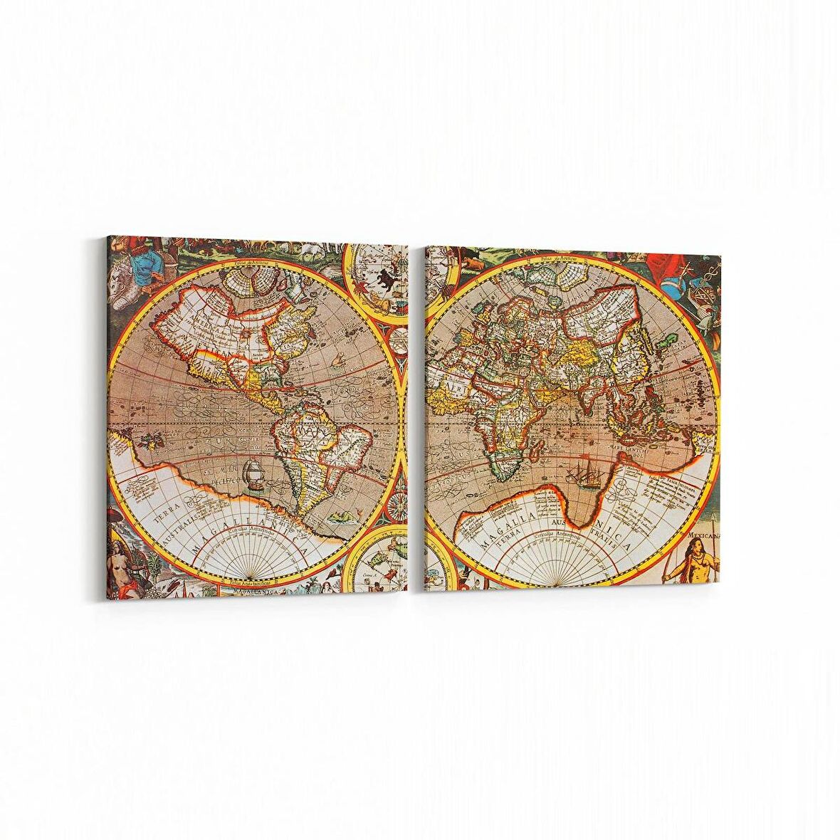 Olla 16186K2Y Harita Görseli Kare 2'li Yatay Kanvas Tablo (Ölçü: 65X30)