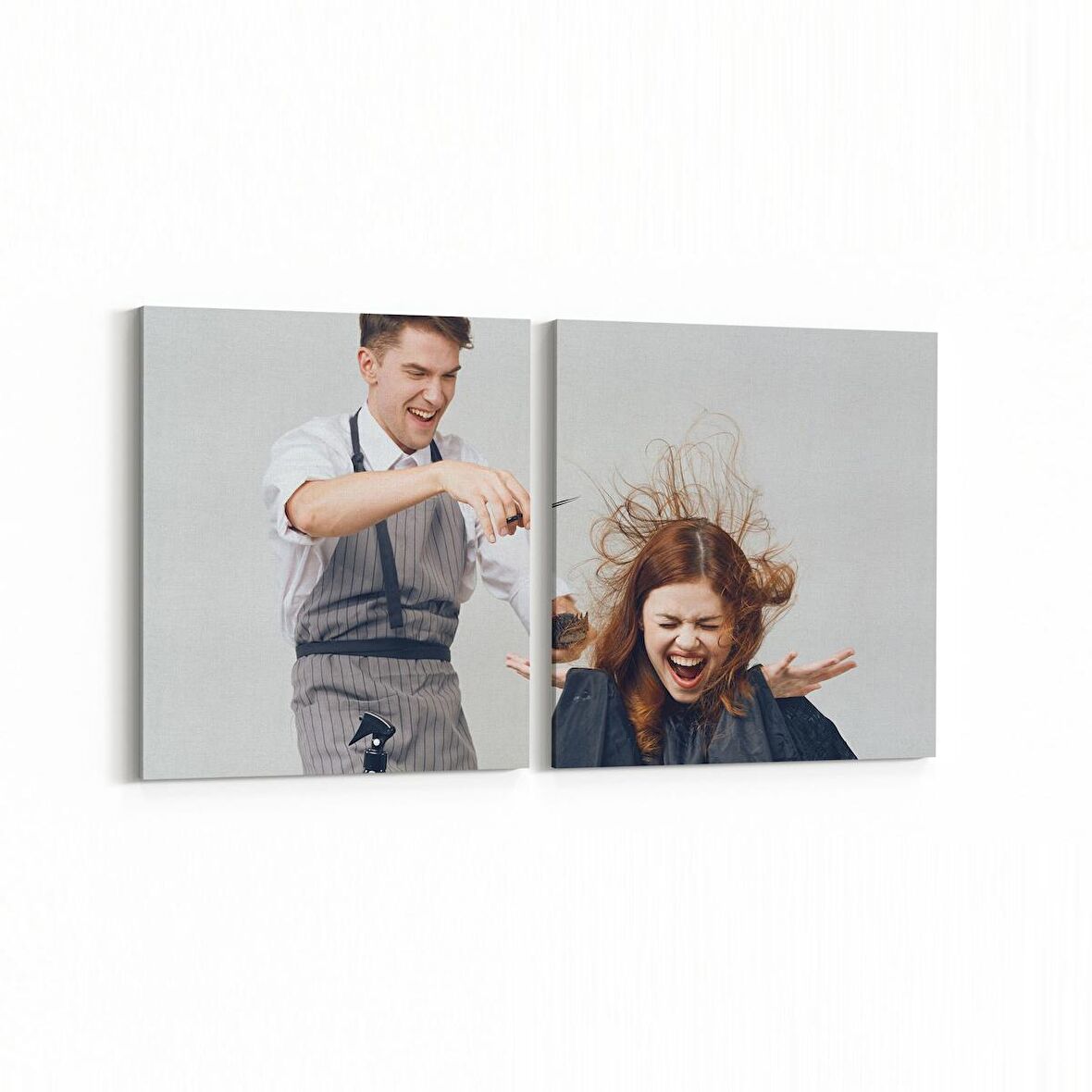 Olla 16307K2Y Kuaför / Berber Görseli Kare 2'li Yatay Kanvas Tablo (Ölçü: 145X70)