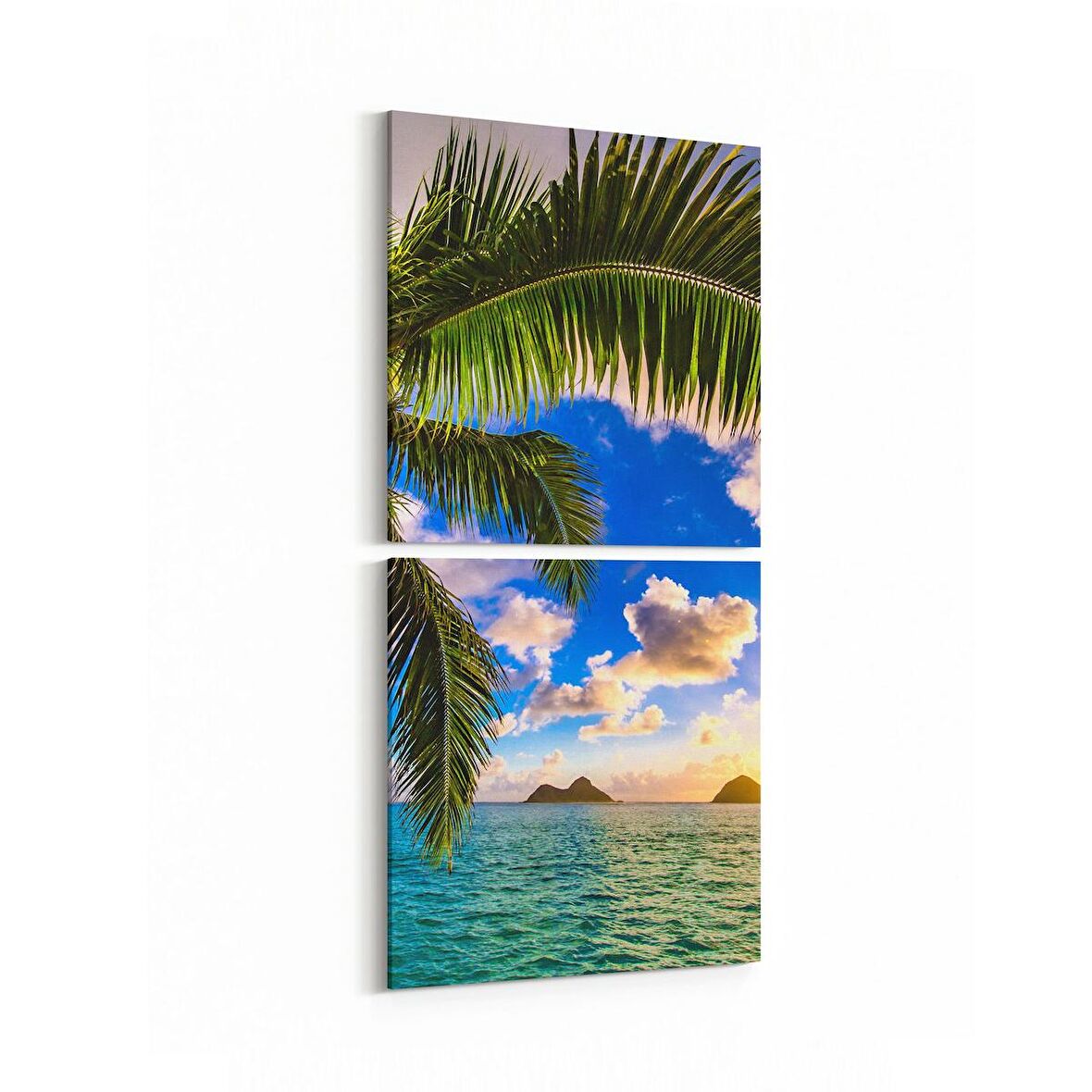 Olla 16064K2D Günbatımı Görseli Kare 2'li Dikey Kanvas Tablo (Ölçü: 30X65)