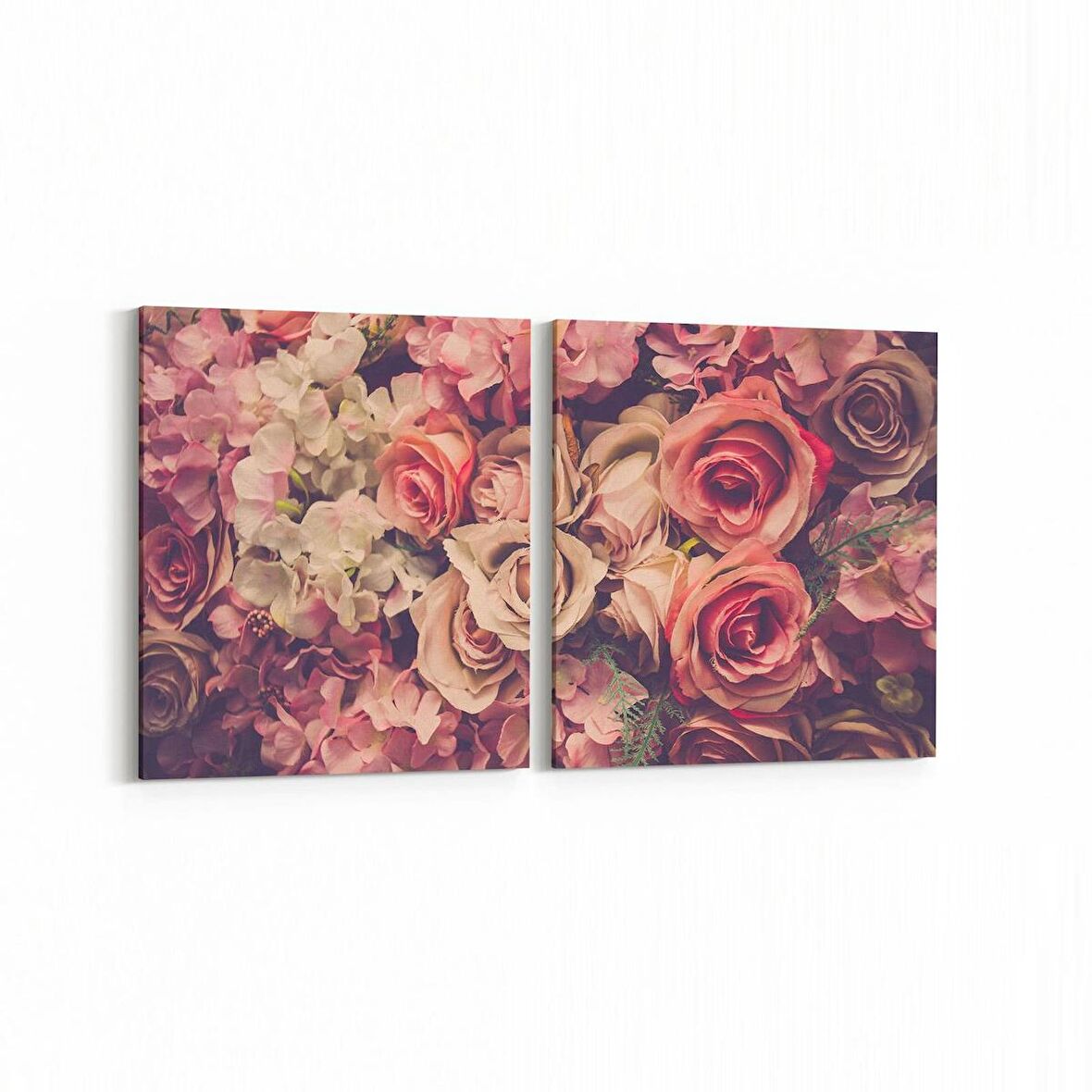 Olla 11594K2Y Çiçek Görseli Kare 2'li Yatay Kanvas Tablo (Ölçü: 125X60)