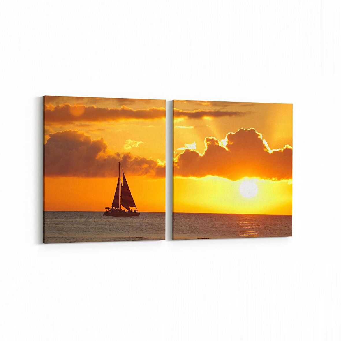 Olla 16133K2Y Günbatımı Görseli Kare 2'li Yatay Kanvas Tablo (Ölçü: 145X70)