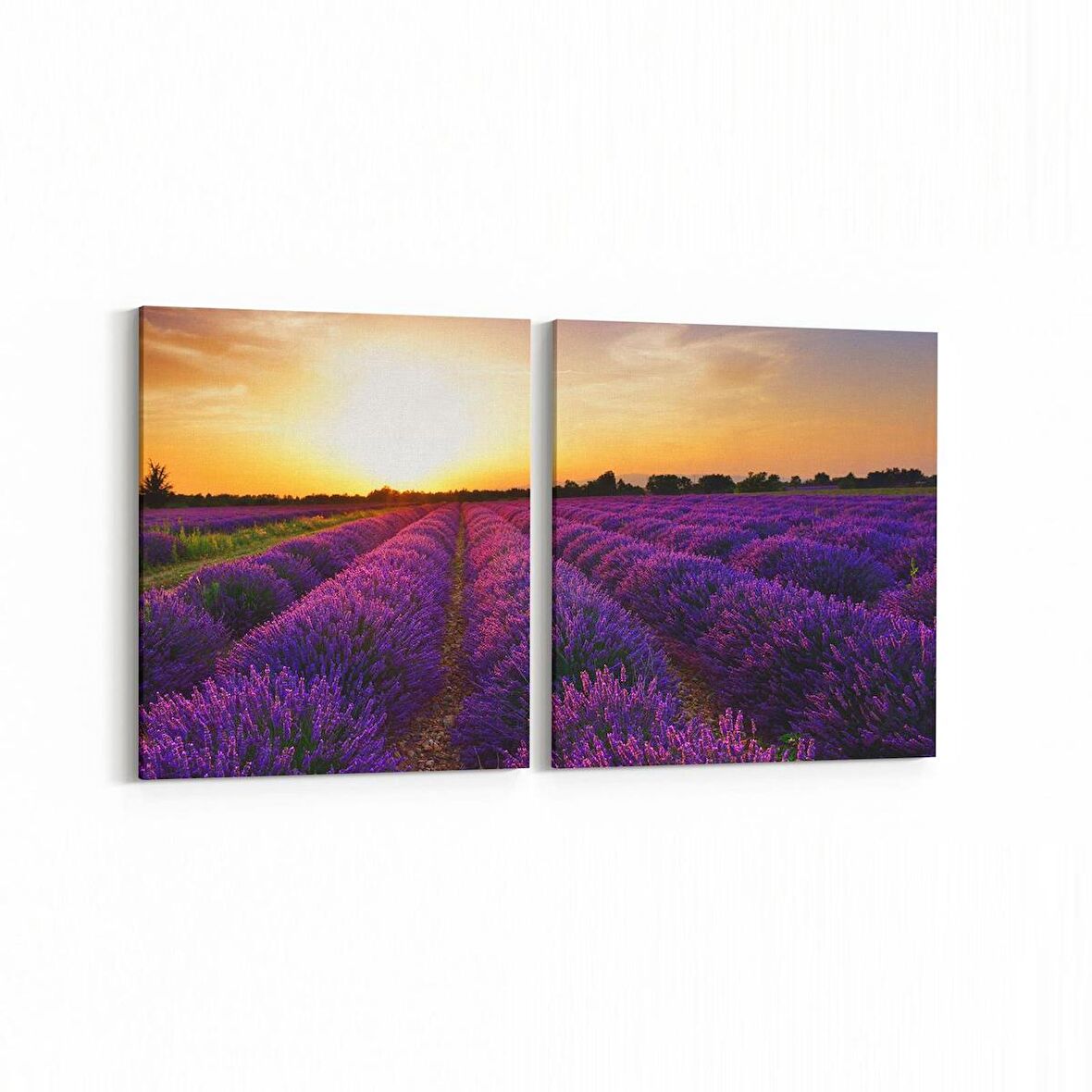 Olla 16002K2Y Günbatımı Görseli Kare 2'li Yatay Kanvas Tablo (Ölçü: 125X60)