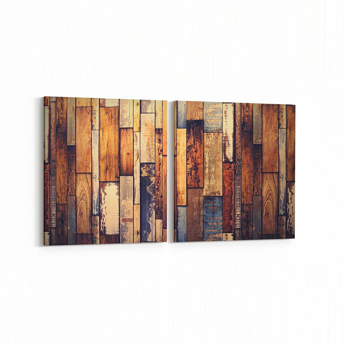 Olla 12030K2Y Ahşap Desen Görseli Kare 2'li Yatay Kanvas Tablo (Ölçü: 105X50)