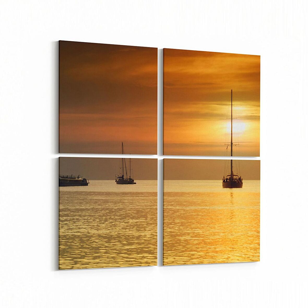 Olla 15926K4 Günbatımı Görseli Kare 4'lü Kanvas Tablo (Ölçü: 65X65)