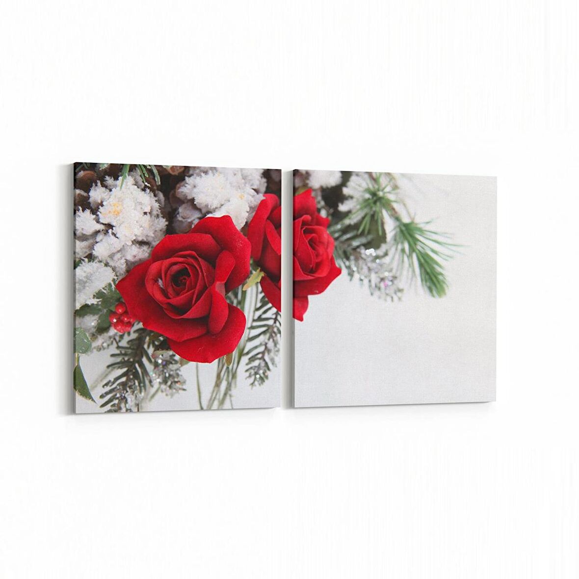 Olla 11565K2Y Çiçek Görseli Kare 2'li Yatay Kanvas Tablo (Ölçü: 125X60)