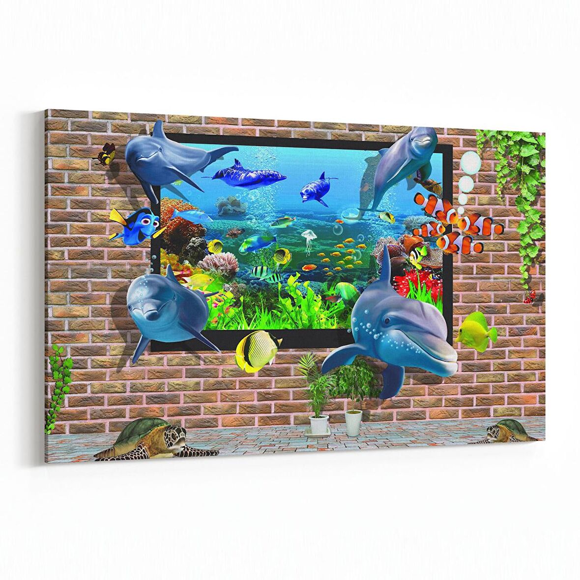 Olla 12095Y Akvaryum / Balık Görseli Yatay Kanvas Tablo (Ölçü: 150X100)