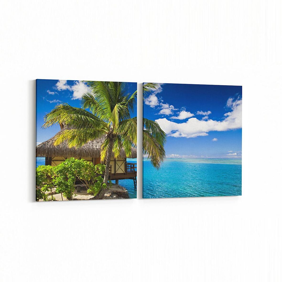Olla 16641K2Y Kumsal / Sahil Görseli Kare 2'li Yatay Kanvas Tablo (Ölçü: 85X40)