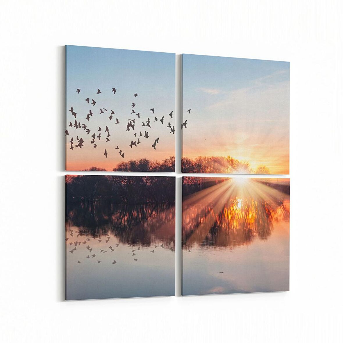 Olla 16012K4 Günbatımı Görseli Kare 4'lü Kanvas Tablo (Ölçü: 65X65)