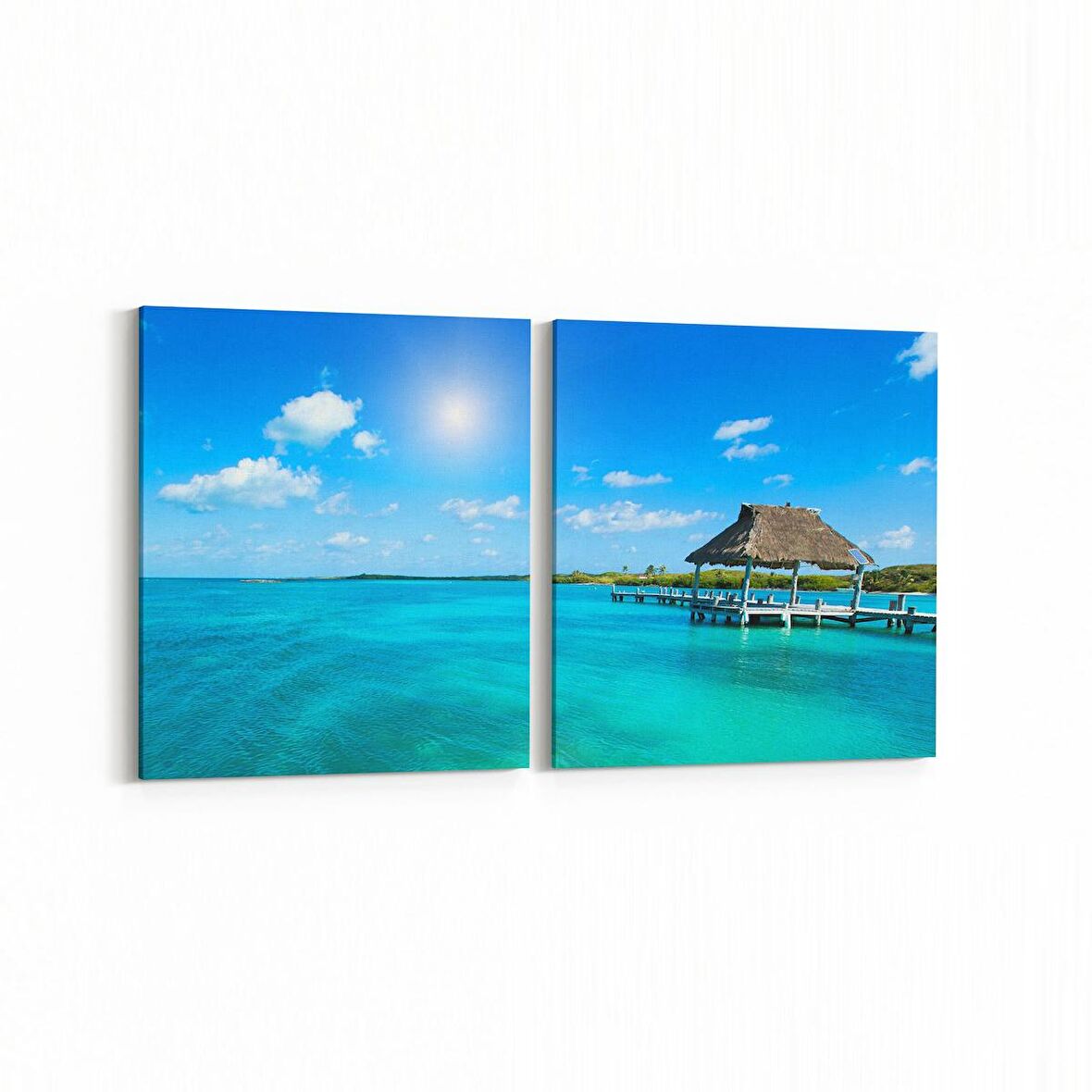 Olla 16474K2Y Kumsal / Sahil Görseli Kare 2'li Yatay Kanvas Tablo (Ölçü: 145X70)