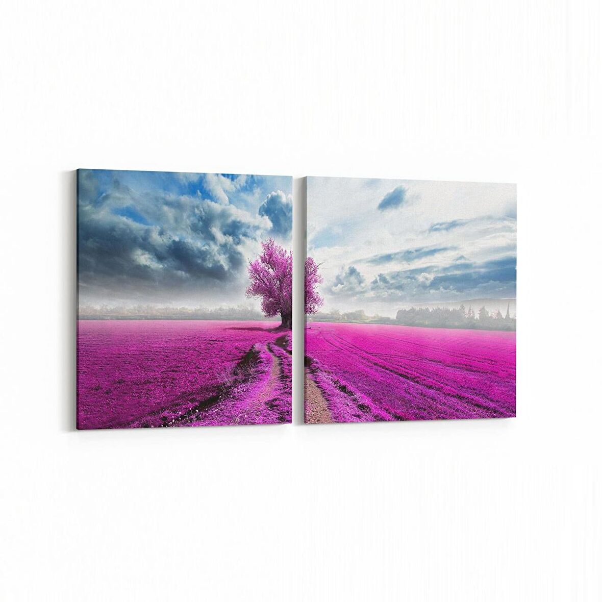 Olla 13298K2Y Doğa / Manzara Görseli Kare 2'li Yatay Kanvas Tablo (Ölçü: 85X40)